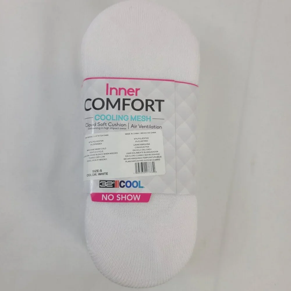 NWT Inner Comfort No Show Socks 6 Pairs Womens White Soft Cushion Sz S